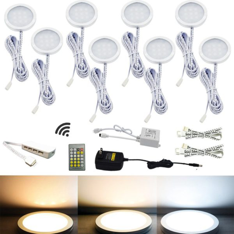 DC12V 3W/PCS 8PCS Dual Color Color Temperature Changeable Aluminum Alloy Slim Under Cabinet LED Puck Lights Kit DC12V 3W/PCS 8PCS Dual Color Color Temperature Changeable Aluminum Alloy Slim Under Cabinet LED Puck Lights Kit